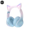 new headset bluetooth 5.1 wireless gamer cute cat ear headphones with mic rgb led light for kids pc gamer laptop earphones gifts
