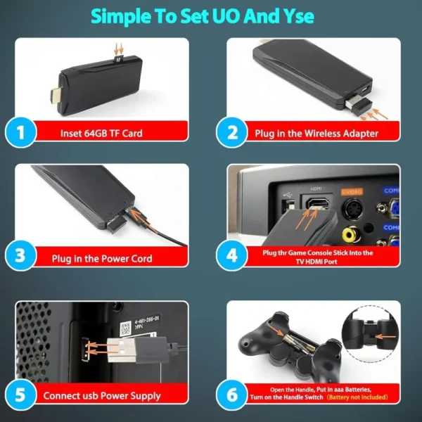 Kabellose Retro Spielkonsole Stick - 20.000+ Klassiker, 4K HDMI, 18 Emulatoren, Plug & Play