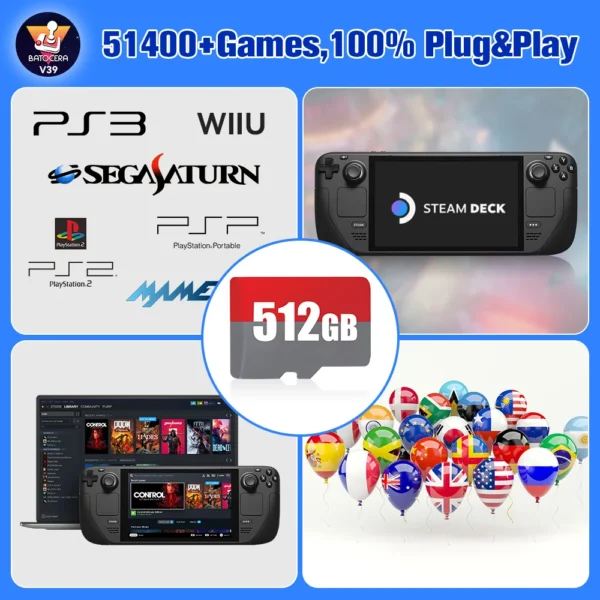 Batocera TF/Spielkarte für Steam Deck/Windows PC/MAC für PS3/PS2/SS/PS1/PSP/DC/MAME über 70 Emulatoren & 51400 Spiele