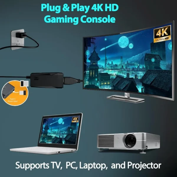 Kabellose Retro Spielkonsole Stick - 20.000+ Klassiker, 4K HDMI, 18 Emulatoren, Plug & Play