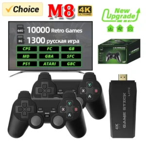 M8 2.4G Dual Wireless Controller Retro Spielekonsole 64GB mit 10000 Spieleklassike undr 4K HD Gaming