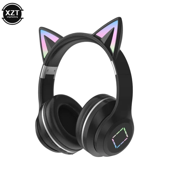 new headset bluetooth 5.1 wireless gamer cute cat ear headphones with mic rgb led light for kids pc gamer laptop earphones gifts