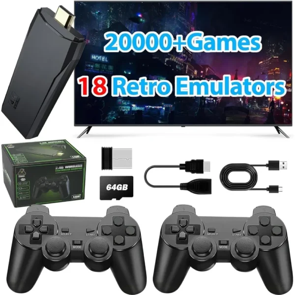 Kabellose Retro Spielkonsole Stick - 20.000+ Klassiker, 4K HDMI, 18 Emulatoren, Plug & Play