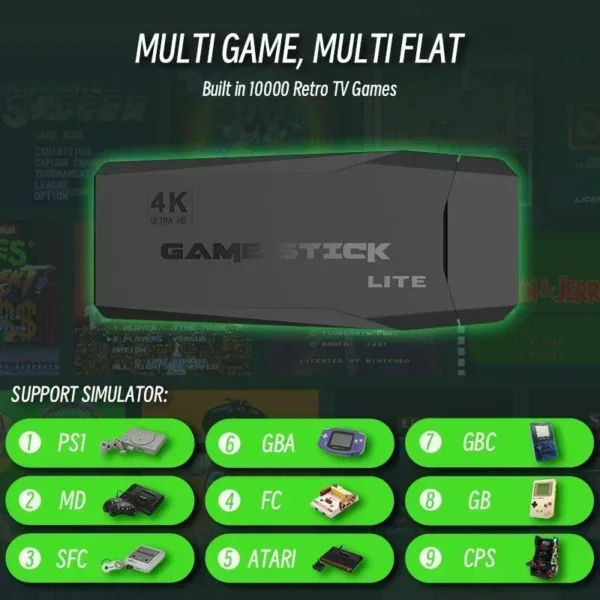 M8 2.4G Dual Wireless Controller Retro Spielekonsole 64GB mit 10000 Spieleklassike undr 4K HD Gaming