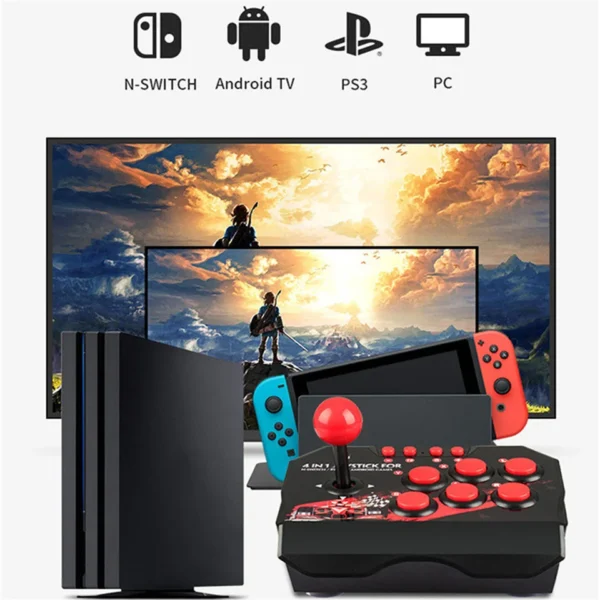 4-in-1 Retro Arcade Joystick Controller USB - Fighting Stick für PS3, Switch, PC & Android