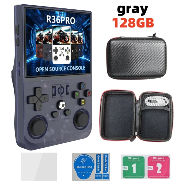 Retro Open Source R36 PRO Handheld-Videospielkonsole Linux-System 3,5-Zoll-IPS-Bildschirm Tragbarer Taschenvideoplayer 128 GB Spiele