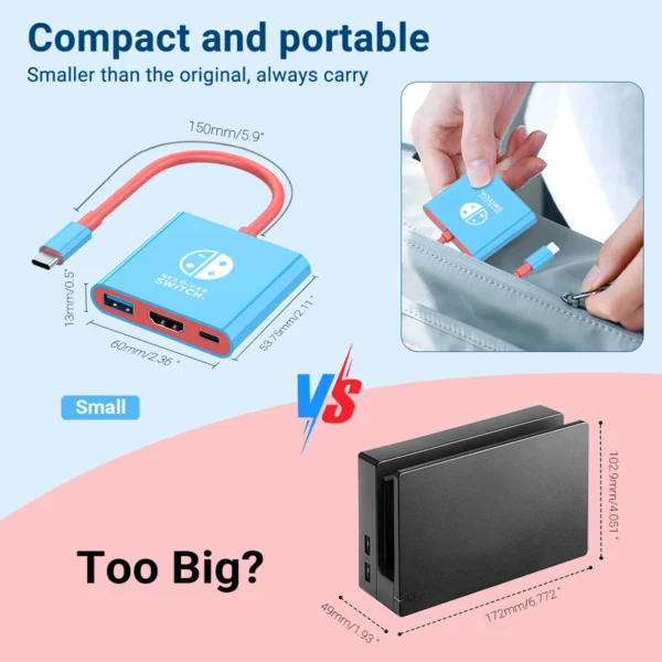Tragbare nintendo tch docking station TYPE-C hub mit hdmi und usb 3,0 perfekt für reisen und gaming