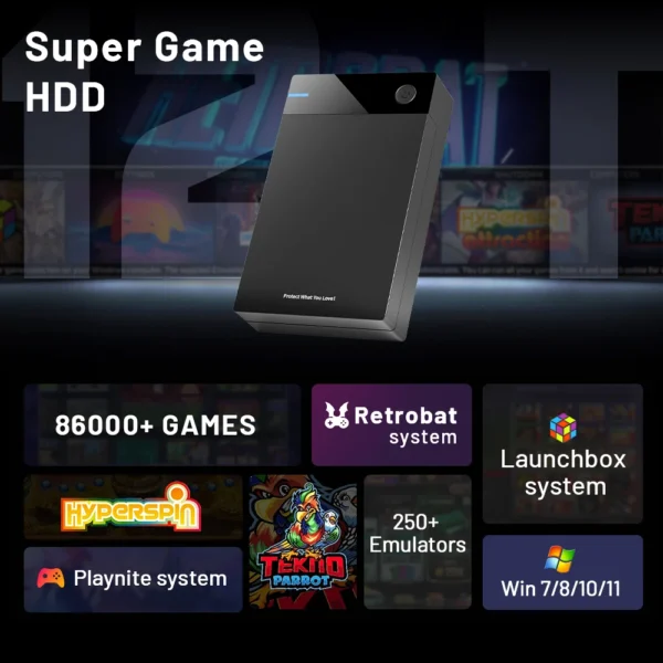 12TB Gaming-Festplatte mit Hyperspin Launchbox Retrobat Playnite mit 86000+ Retro-Videospiele Superkonsole für PS3/PS2/PS/WII/WIIU