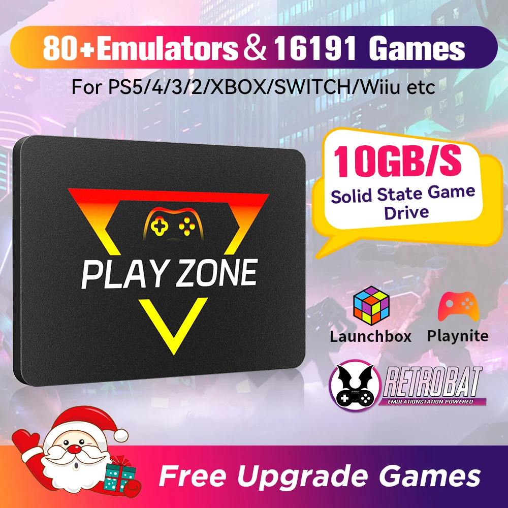 Retro Gaming SSD for Switch/PS5/Xbox/PS4/PS3/PS2/WIIU mit 80+Emulatoren – Launchbox, Retrobat＆ Playnite OS inkl. 16191 Games