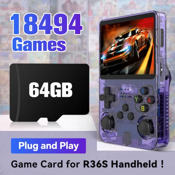 kf-Sdb2adb5bfe054af4960da221f3a0082fI 64Gb Game Card für R36S Handheld Spielekonsole mit 18494 Games inkl. PS1/PSP/SS/DC/N64/NES/SNES/NDS 20+Emulators