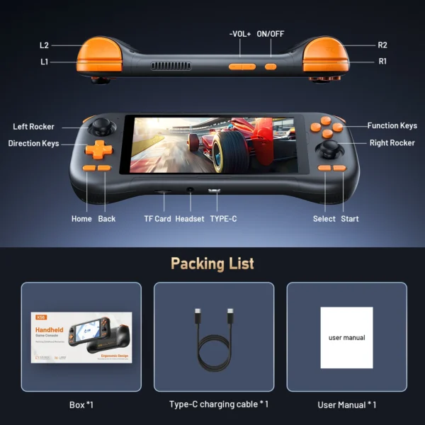 K56 Tragbare Spielekonsole 5,5-Zoll-Touchscreen inkl. 50 Emulatoren 27.000 PS1/PSP/DC/SS Spiele und Android 14