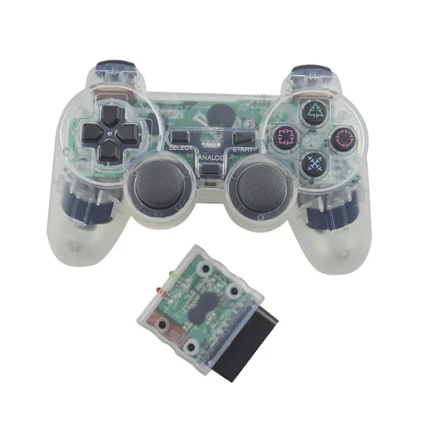 transparentes kabelloses gamepad für ps2 vibrations-joystick, kompatibel mit sony playstation 2