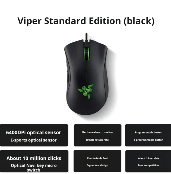 razer death adder essential kabelgebundene gaming maus / 6400 dpi 5 unabhängige tasten für laptop-pc-gamer