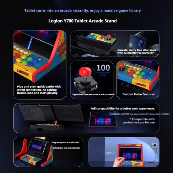 legion y700 4. und 5. generation tablet arcade ständer plug-and-play einsteckinstallation benutzerdefinierte turbo-funktion klassischer arcade dock gaming ständer