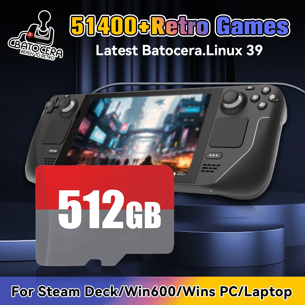 Spiel TF-Karte, neuestes Batocera 39 OS für Steam Deck/Win 600/Windows PC/Handheld mit 51400+ Spielen