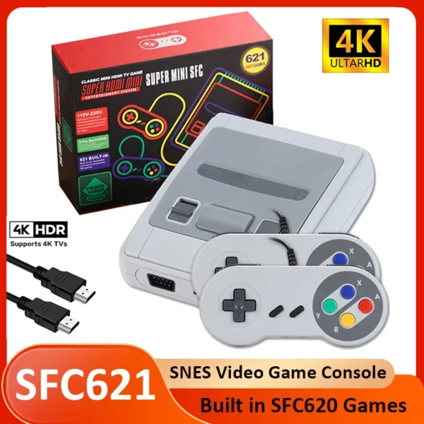 sfc621 mini retro videospielkonsole 4k hdmi für nintendo snes spiele inkl. 620 vorinstallierten spielen
