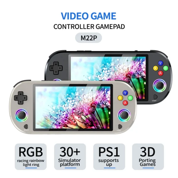 neue 128gb m22 pro tragbare retro-handheld-spielkonsole mit 5,0 zoll ips-bildschirm 1920*1080 display, unterstützt linux emelec